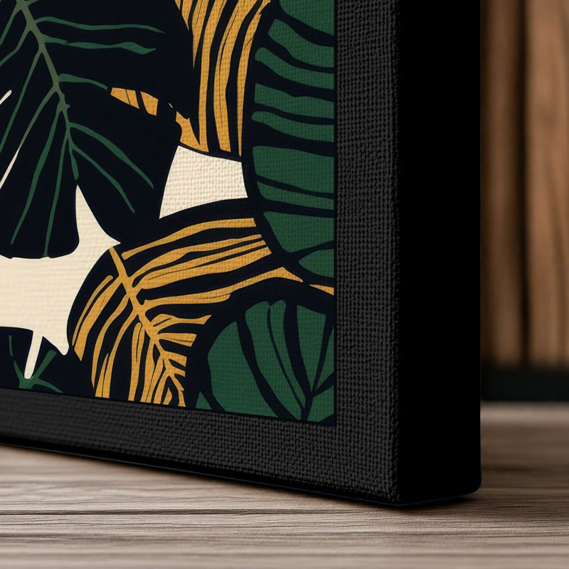 Tropical Leaf Pattern Botanical - Wrapped Canvas, 36x24 - 91.4 x 61.0 cm, Black Border