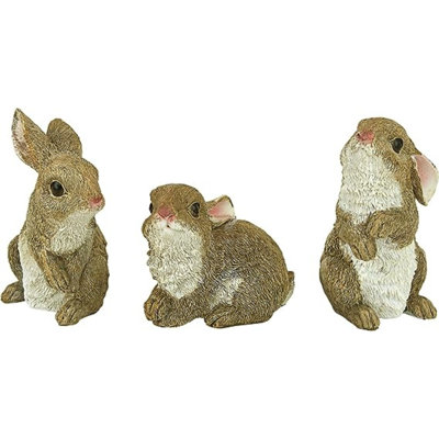 3 Piece Baby Bunny Rabbit Garden Statues Set