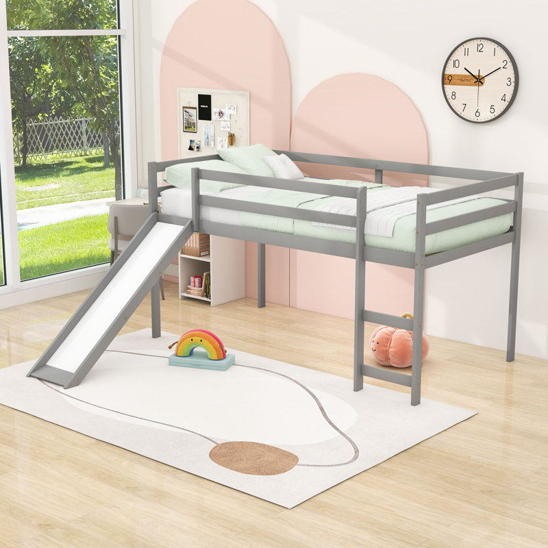 Lit mezzanine simple avec échelle, glissade et garde-corps, Gris