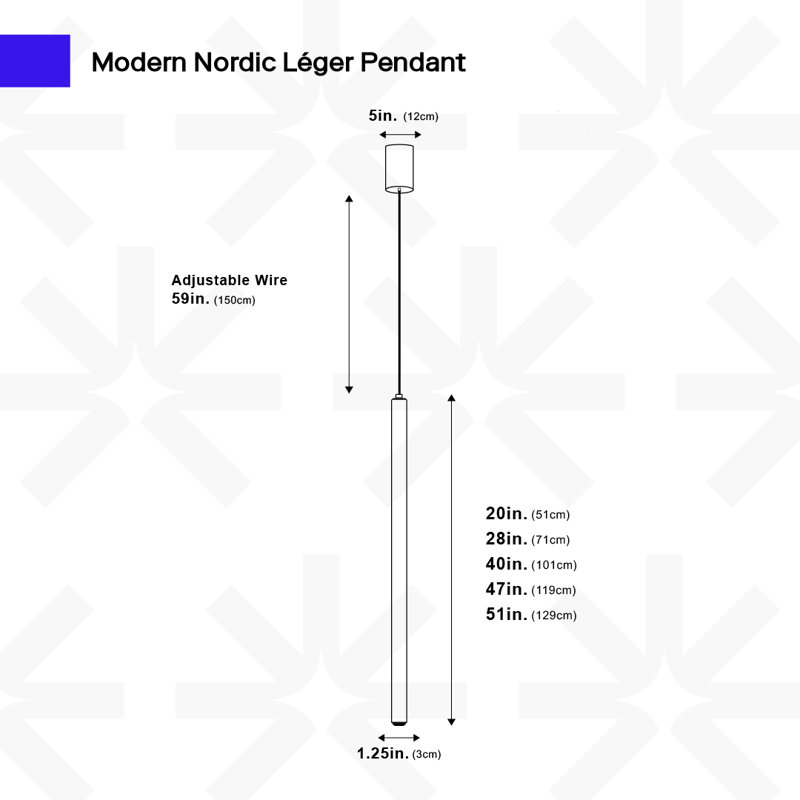 Luminaire suspendu moderne nordique Léger, H 47 po x l 1,2 po x P 1,2 po