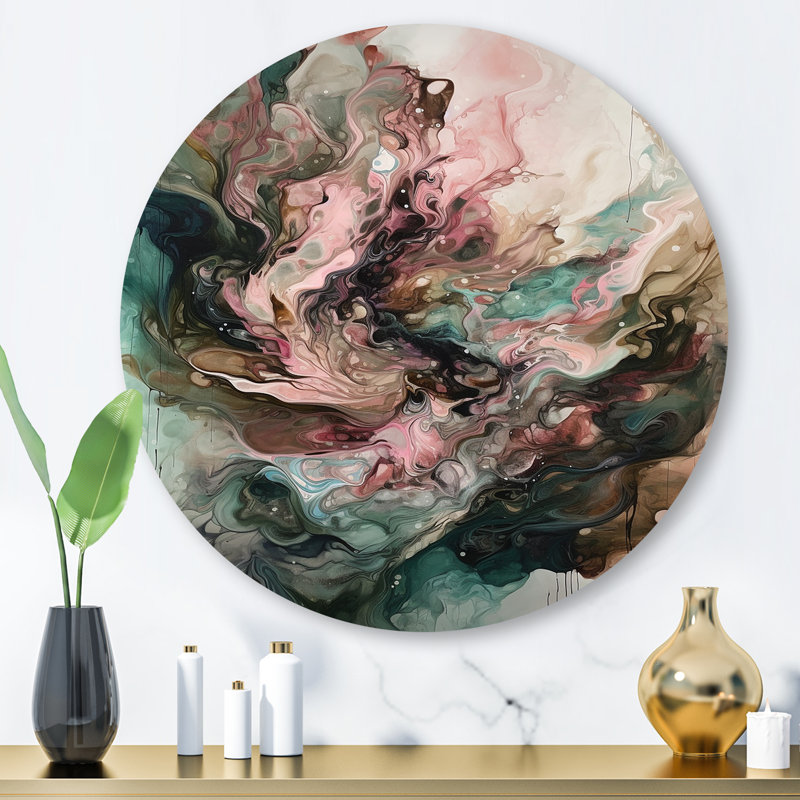 Intérieur rose et vert de marbre III, H 29 po x l 29 po x P 1 po