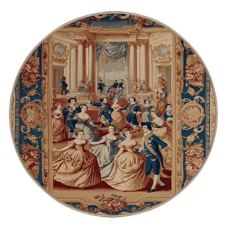 Machine Washable French Beige Area Rug, Round 6'
