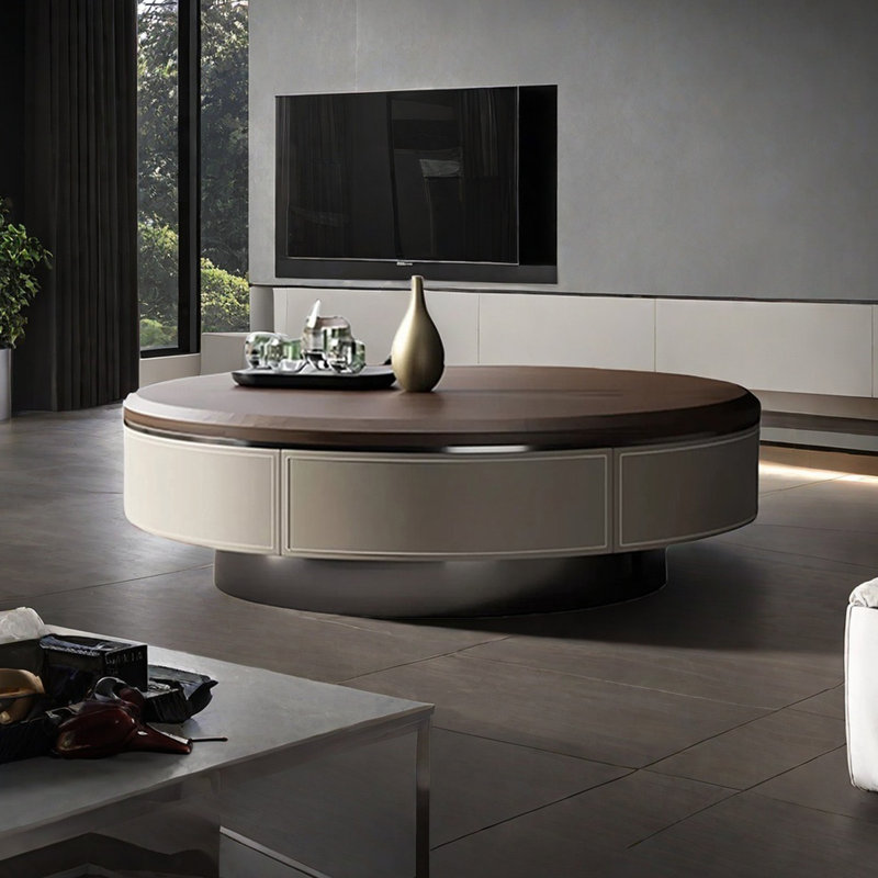 Modern simple round coffee table living room, 13.8" H x 35.4" L x 35.4" W