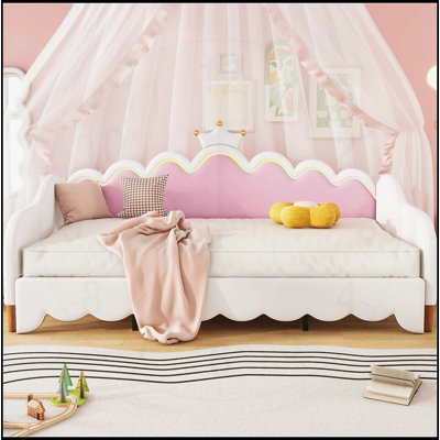 Lit de jour moderne extensible rembourré avec tête de lit et lumières DEL, parfait pour les chambres de filles et les espaces invités
