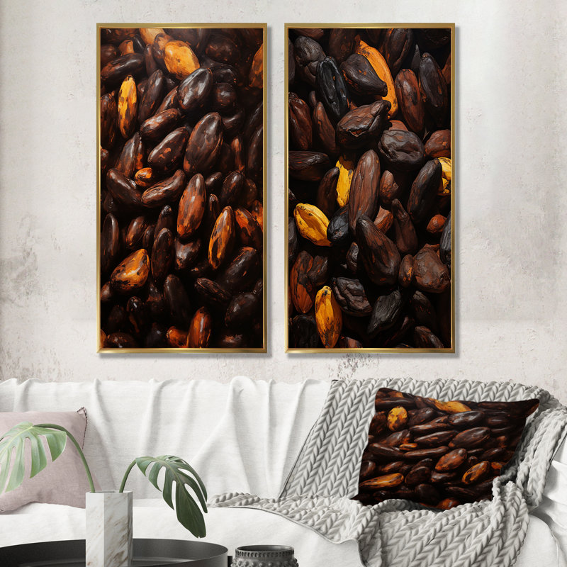 Cacao rôti rêverie - ensemble de 2 reproductions d'art sur toile Cacao, Cadre flottant doré, H 40 po x l 41 po