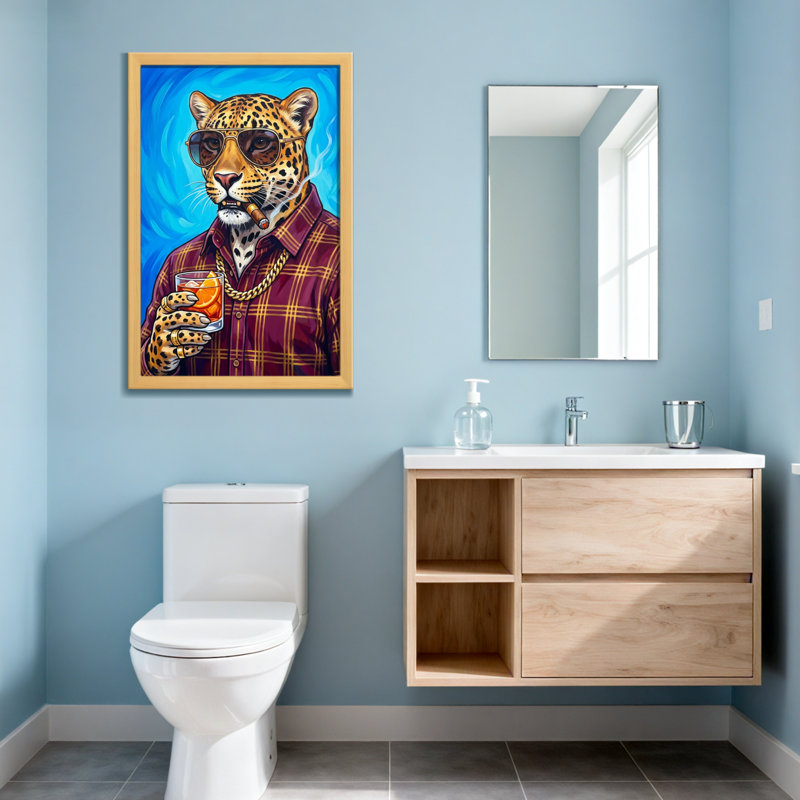 Animaux léopard portant des lunettes de soleil et un cigare tenant une boisson, H 12 po x l 18 po, Toile tendue