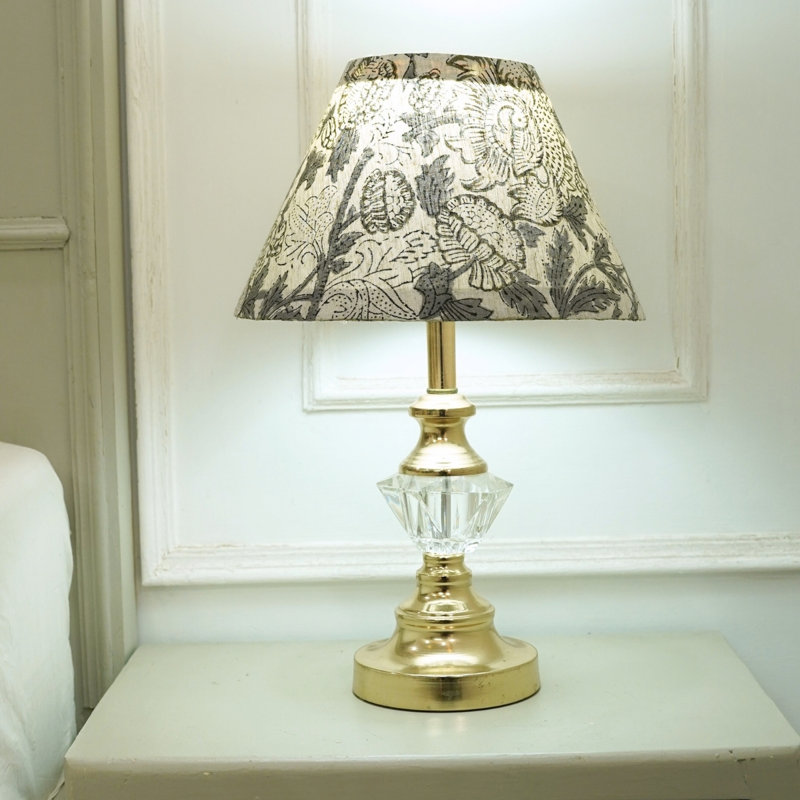 Lamp Shade Handcrafted Floral Block Print Natural Linen Fabric Detachable Lampshade   - AKASH GANGA, 12X12X8 inches
