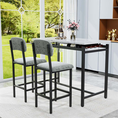Kitchen Table Set, Dining Table And Chairs For 2, 3 Piece Dining Room Table Set With 2 Upholstered Chairs, Bar Dining Table Set For Small Spaces, Apartment, Breakfast