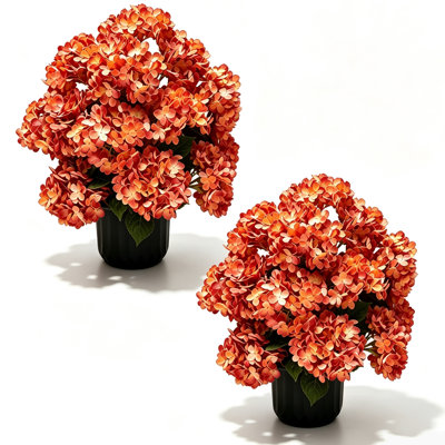 Hortensias artificiels en pot de 50 cm (20 po), résistants aux UV, couleur orange rouille, pour porche, patio, entrée et décoration intérieure.