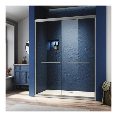 Sliding Shower Glass Door 56-60 in. W x 72 in. H, Adjustable Semi Frameless Shower Door, Certified Thick Clear Clear Tempered Glass, 304 Stainless Steel Handles, 