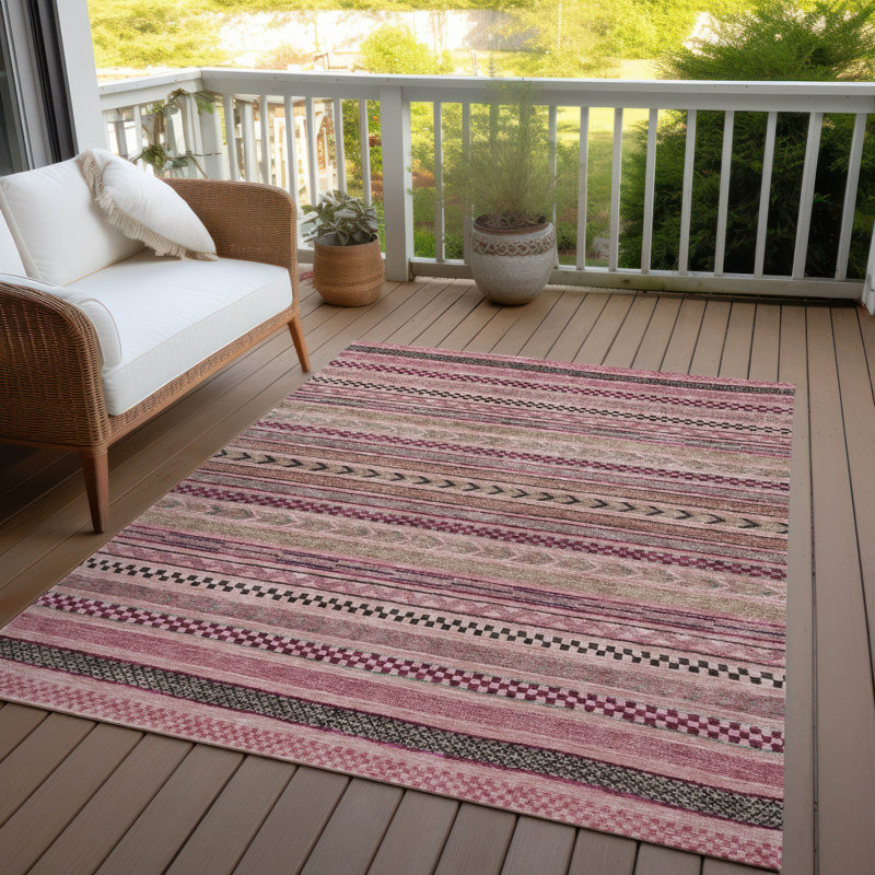 Tapis lavable intérieur / extérieur rose Luthyra - LOOMlan, 9 pi x 12 pi