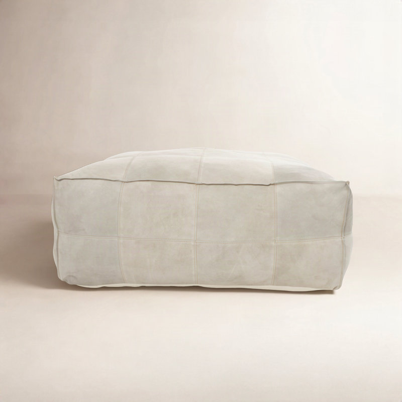 Repose-pieds carré en cuir Sharita, Cuir véritable gris