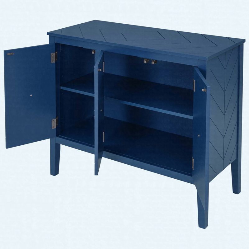 Buffet à tablette réglable avec 3 poignées rétro en métal et 4 pieds en pin, armoire de rangement pour le vestibule, le salon et le bureau