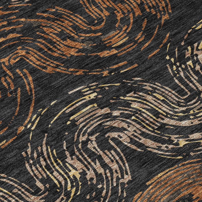 Machine Washable Indoor/Outdoor Chantille ACN2461 Spiral Rug, 2'3" x 7'6" Runner, Black
