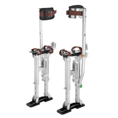 Drywall Stilts, 16.1–24.1 in Adjustable Aluminum Painter Stilts, 228 lbs Load Capacity, Non-Slip Rubber Feet, Dual Spring Shock Absorption, Comfortable Leg Straps for Painting, Decoration,Silver