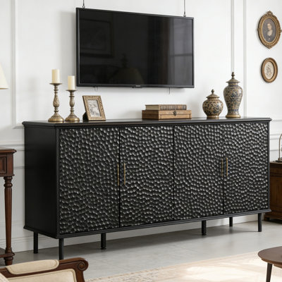Modern 62.9'' W Black Textured Sideboard Buffet Cabinet with 4 Doors & Metal Legs