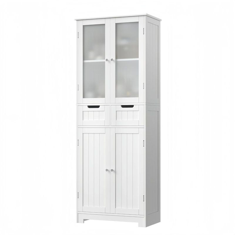 Hunsberger 23.6'' W x 67'' H x 11.4'' D Linen Cabinet with 2 Drawers, White