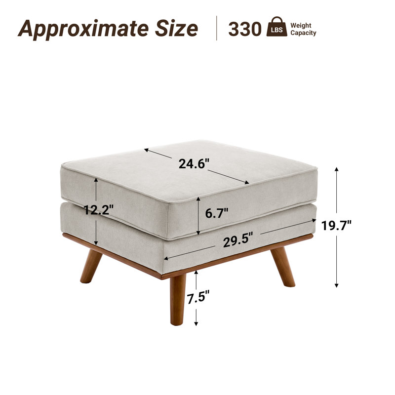 Inayat 29.7''W Upholstered Ottoman, Chenille - Khaki