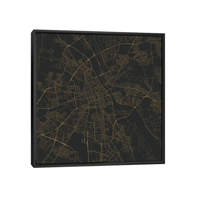 « varsovie routes », impression sur toile tendue, H 18 po x l 18 po x P 1,5 po, Toile encadrée noire, Pas de tapis