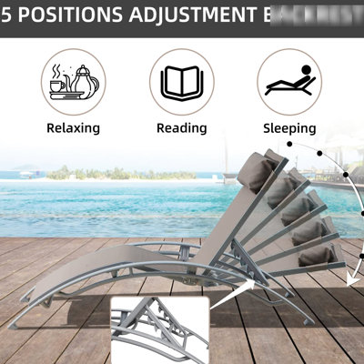 Méridiennes de piscine d'extérieur pour 3 personnes - Chaise longue réglable en aluminium avec table d'appoint en métal à séchage rapide pour terrasse, pelouse, bord de piscine, bord de piscine kaki et structure antirouille