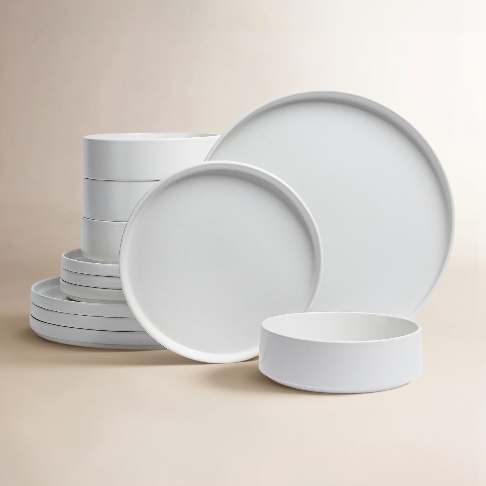 Stackable Stoneware Dinnerware Set, White