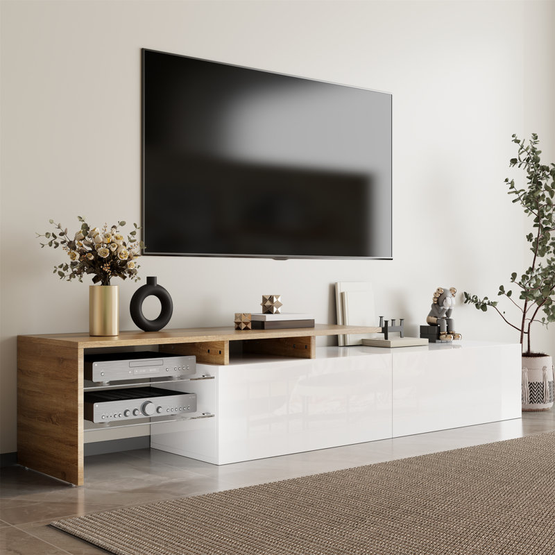 Unfinished TV Stand for TVs up to 75", Brown Wood/White