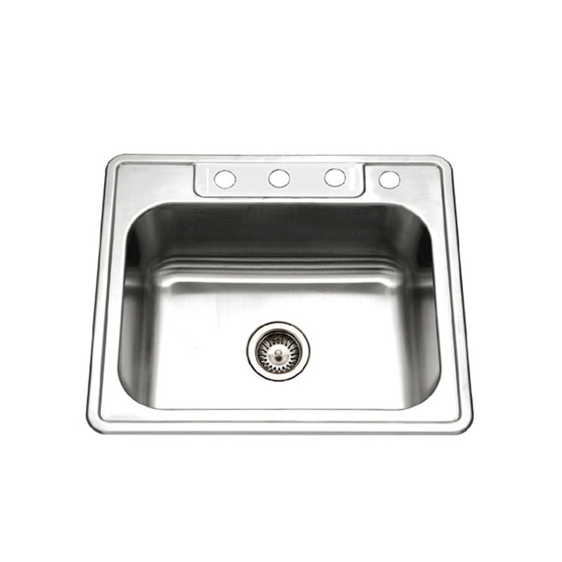 Houzer Glowtone Topmount Stainless Steel 21" Single Bowl Kitchen Sink, 9"D, 4 Holes