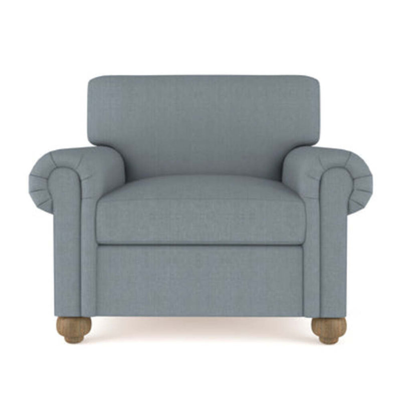 Fauteuil à panneau roulé avec pieds en oignon Leroy, H 36 po x l 41 po x P 49 po, Brume de lin Box Weave, Brun foncé