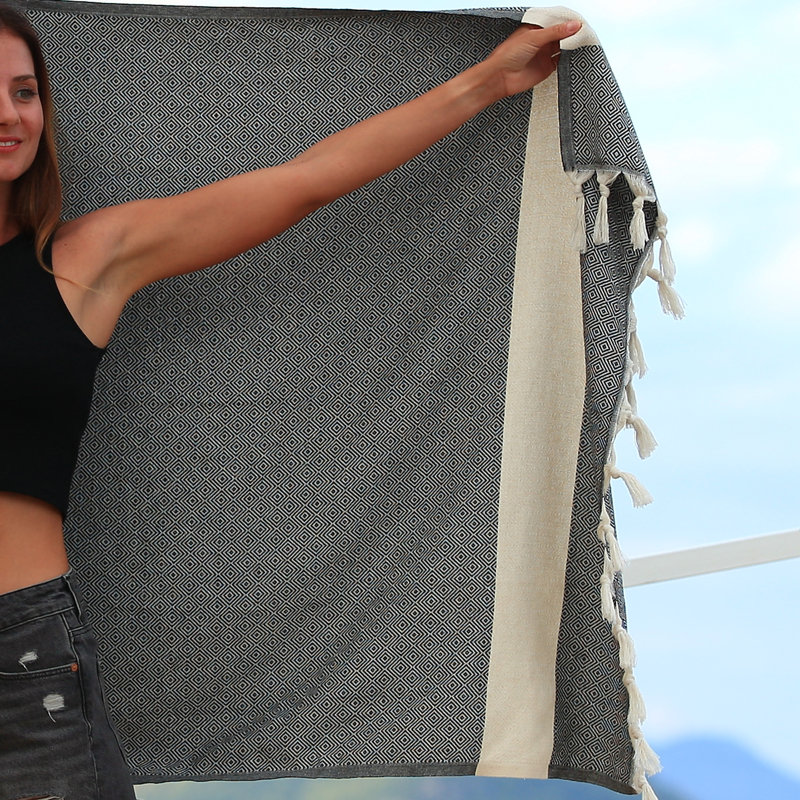 Serviette de plage en coton Astrea, Noir