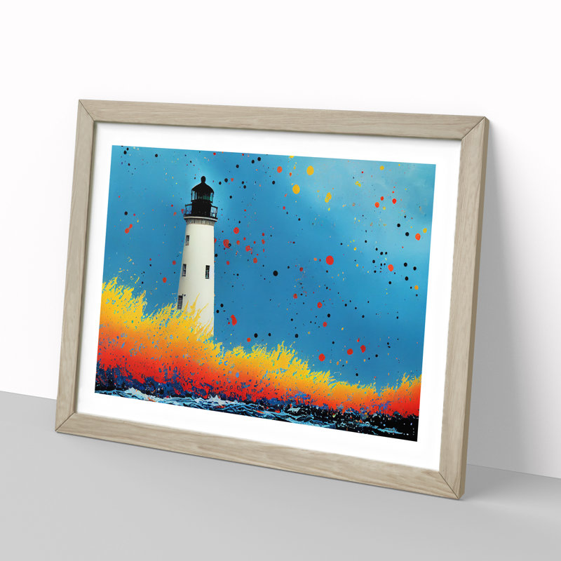 Lighthouse Splash Vol.3 - Single Picture Frame Painting, 46cm H x 64cm W x 2cm D, Oak