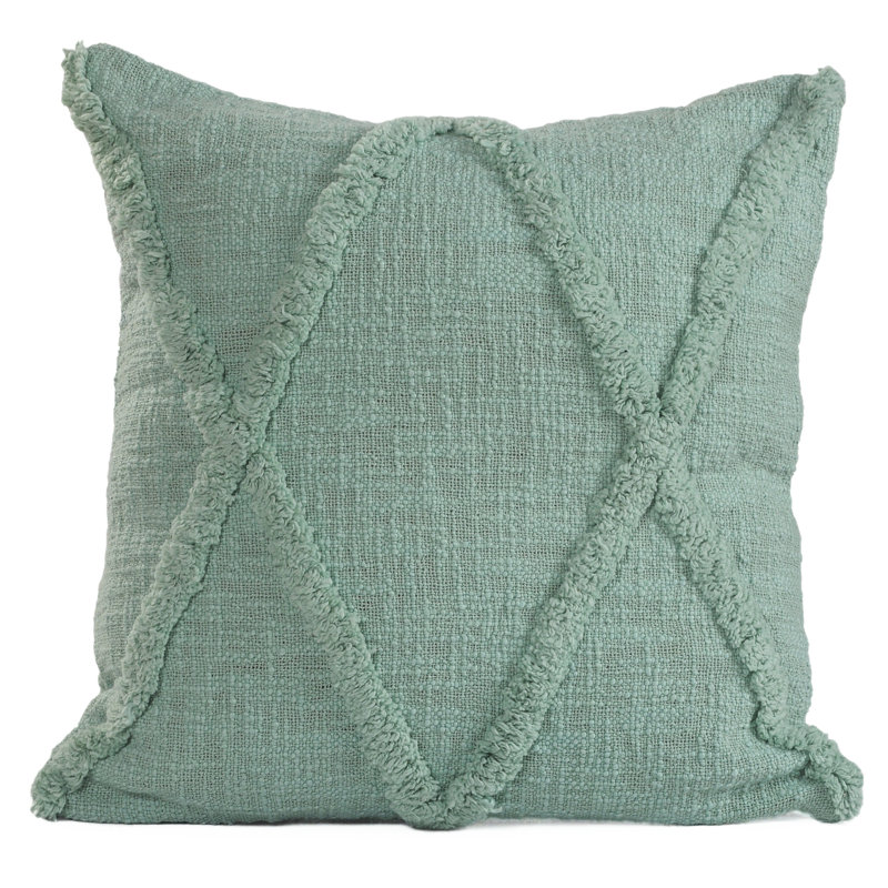 Hand-Woven Diamond Tufted 100% Cotton Throw Pillow Cover, Square 18"H x 18"W, Pastel Blue, Polyester