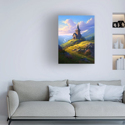 Wrapped Canvas Wall Art - Imagine It Images 'Church on a Hilltop 2' Wall Art for Living Room, Bedroom, or Office Décor  - 24x32