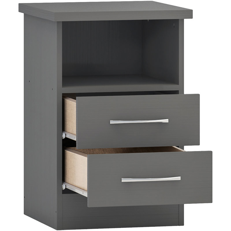Cascio 2 Drawer Bedside Table, Grey