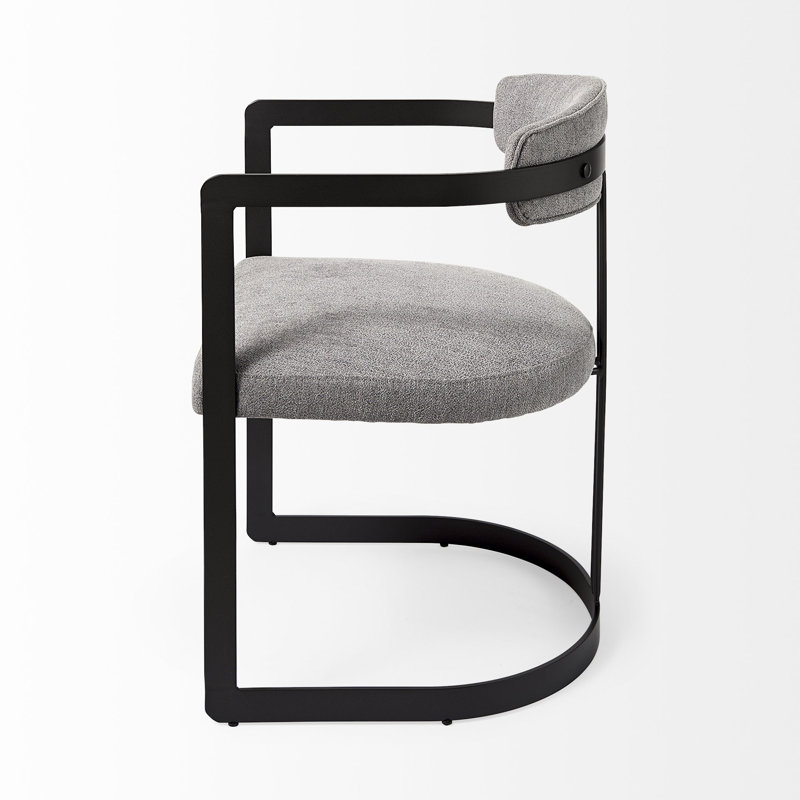 Gray and Black Upholstered Dining Arm Chair, Gray, Black
