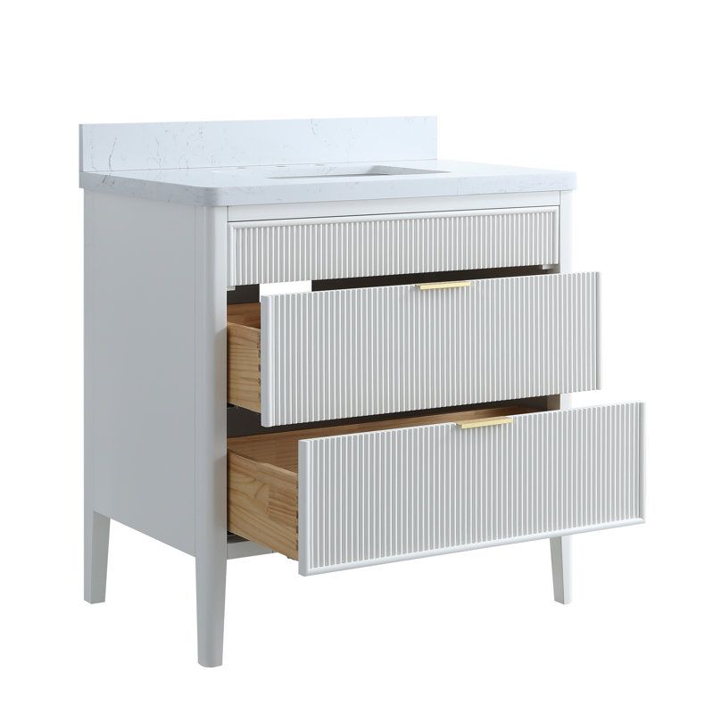 Meuble-lavabo simple blanc pré-assemblé de 36 po avec comptoir et dosseret pré-assemblés, 36"
