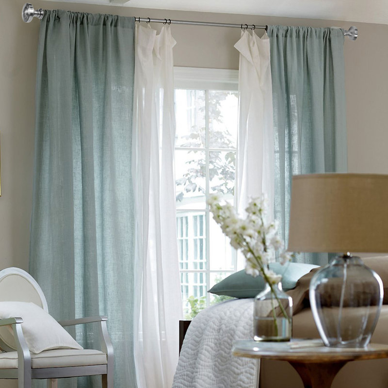 Brushed Steel Adjustable Single Curtain Rod with Decorative Finials