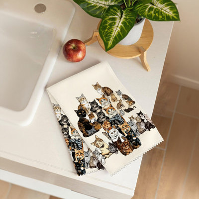  Linges de cuisine en microfibre, linges à vaisselle réutilisables absorbants, décoratifs résistants à la décoloration, 16 po x 24 po, assortiment d'imprimés chat tigré