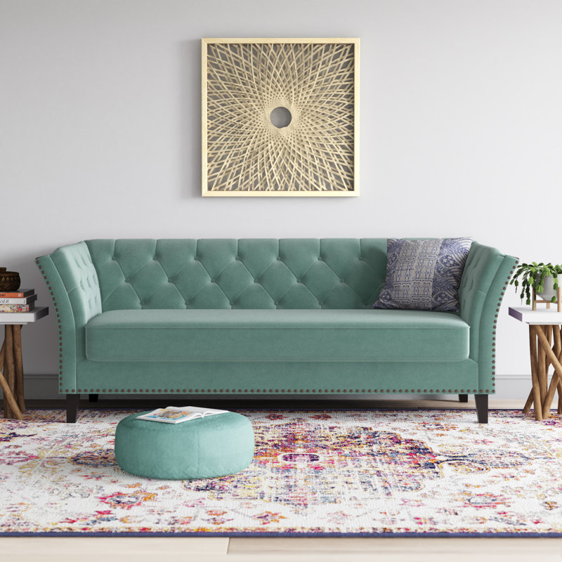 Gilmore Upholstered 86'' Sofa, Soft Turquoise Blue
