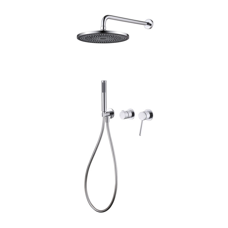Modern 10" Wall Mounted Rainfall Shower System With Handheld Shower, Rotatable Shower, Chrome