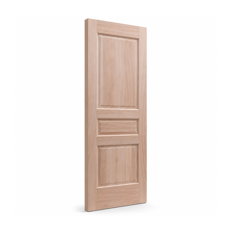Dalle de porte intérieure 3 panneaux en acajou africain, 30 x 80 pouces