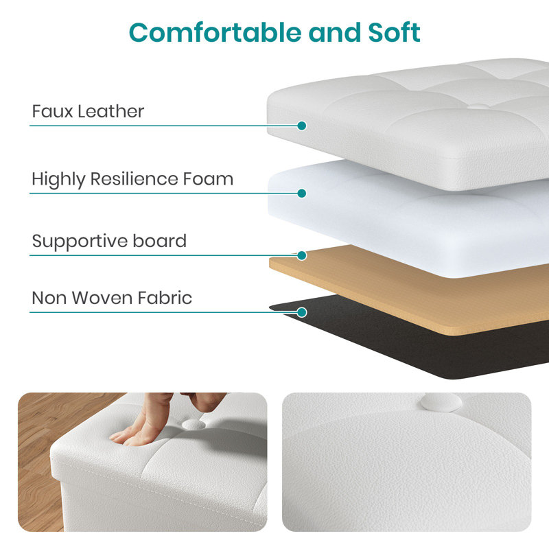 Colangelo 30cm Wide Tufted Square No Pattern Footstool Ottoman, White