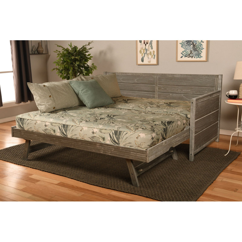 Braunste Twin MDF Wood Daybed with Trundle(Mattresses Included), Weathered Gray, Takara Rain
