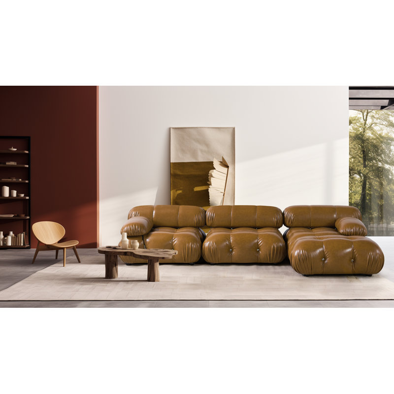 Canapé modulaire en cuir 4 pièces Daejuan, Similicuir brun
