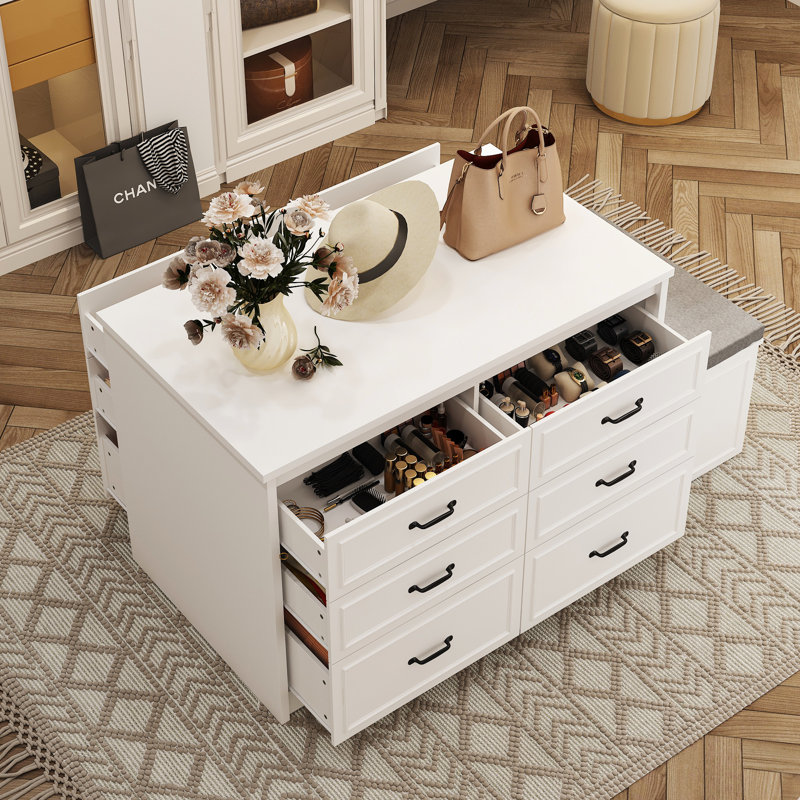 61.9'' W 12-Drawer Storage Bench With Flip-Up Seat, White