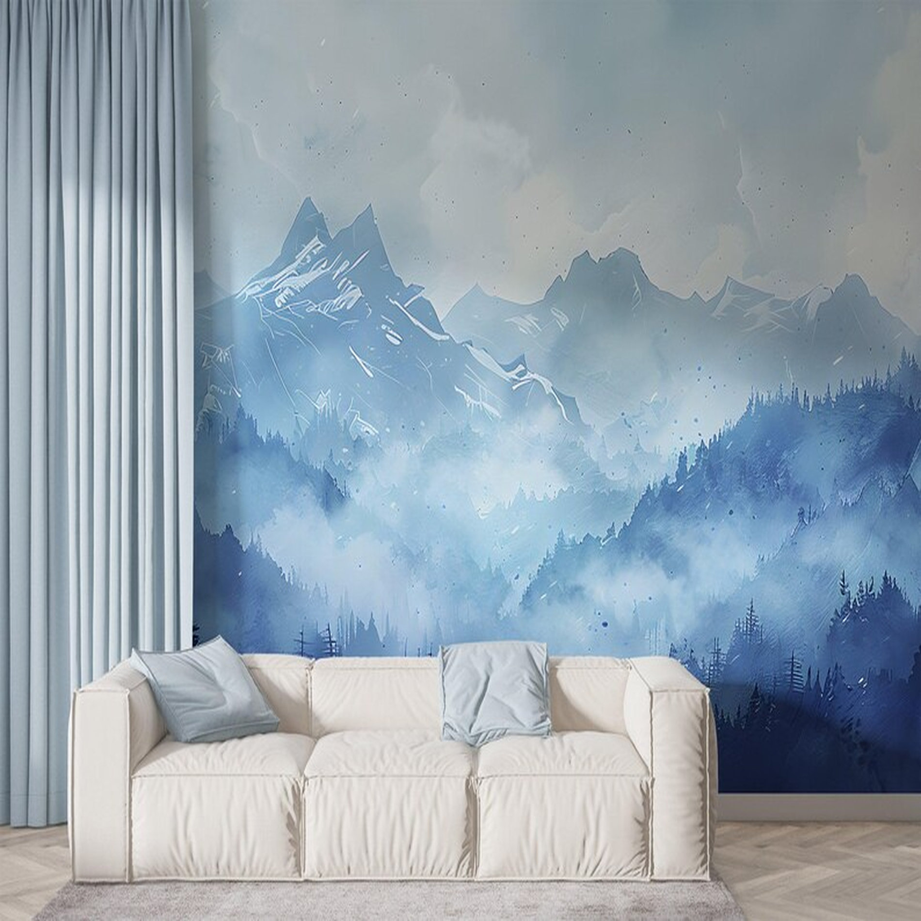 Red Barrel Studio® Cool Blue Misty Mountain Landscape Wall Mural | Wayfair
