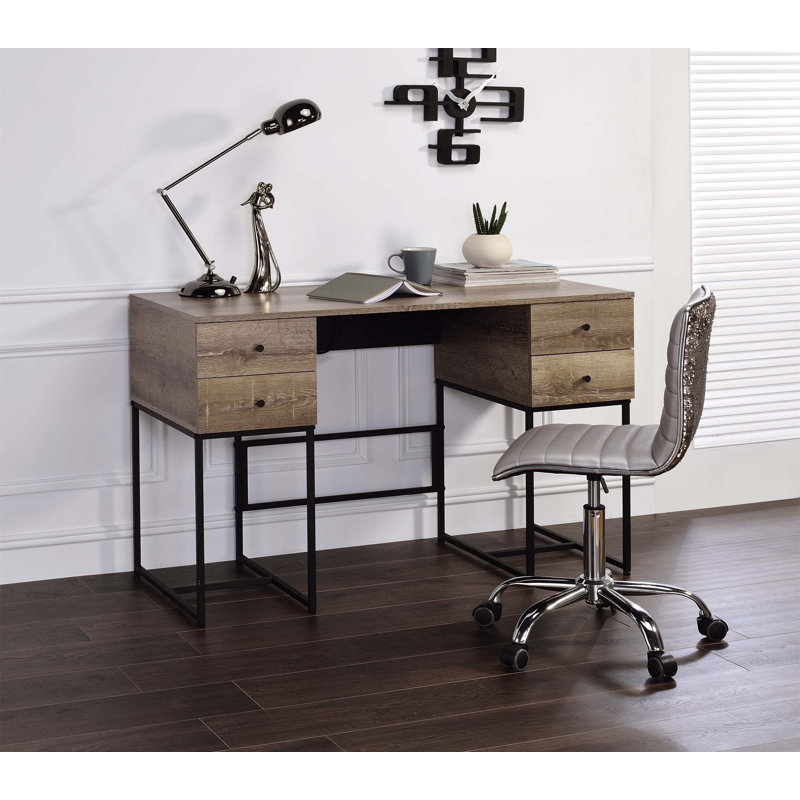 Desirre Rustic Finish Writing Desk With USB Port, Combining Modern Functionality And Aesthetic Appeal For Home Office Use