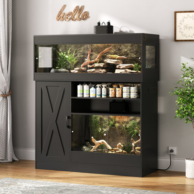 Terroute 60 Gallon Reptile Tank & 45 Gallon Dual Reptile Enclosure with Stand for Multiple Pets, Reptile Terrarium with Cabinet,Sliding Doors,Power Outlet for Snakes,Lizards,Geckos Black CAGE005B