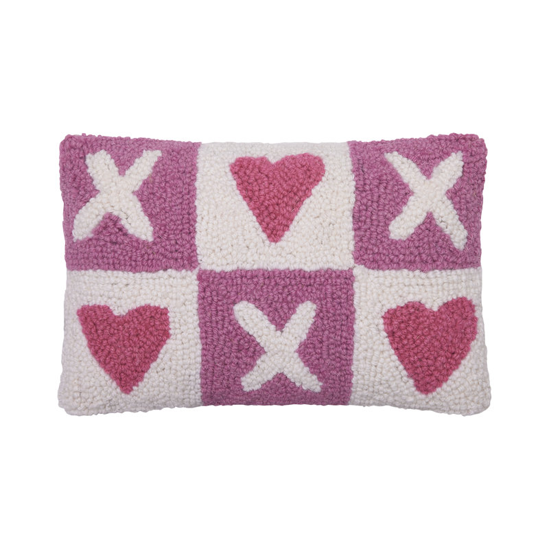 Valentine's Day Pink and White Wool Hook Pillow