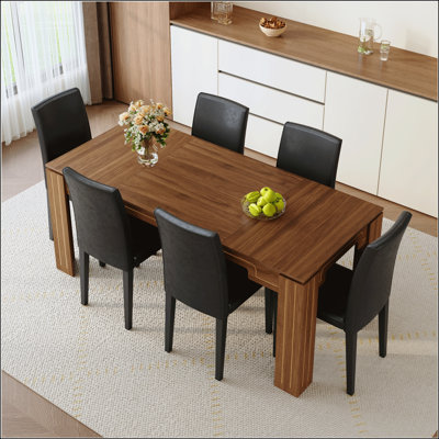Table de salle à manger en bois de noyer et 6 chaises en polyuréthane noir pour la maison