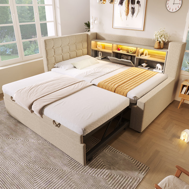 Daybed with Trundle Bed, Beige